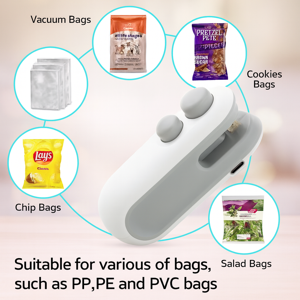 SELLADOR MULTIFUNCIONAL RECARGABLE – Sella y Corta Bolsas 2 en 1 🔥✨